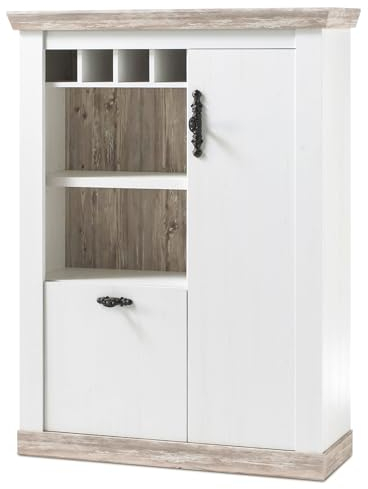 Furn.Design Highboard Kommode in weiß und Oslo Pinie Landhaus Stil Wohnzimmer Esszimmer Schrank Anrichte 105 x 146 cm Rovola (Highboard)