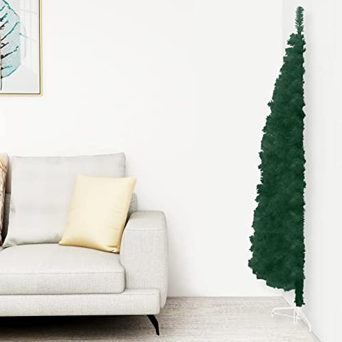 Homgoday Árbol de Navidad artificial fino medio soporte verde 210 cm, decoración de Navidad, árbol de Navidad artificial, soporte fino