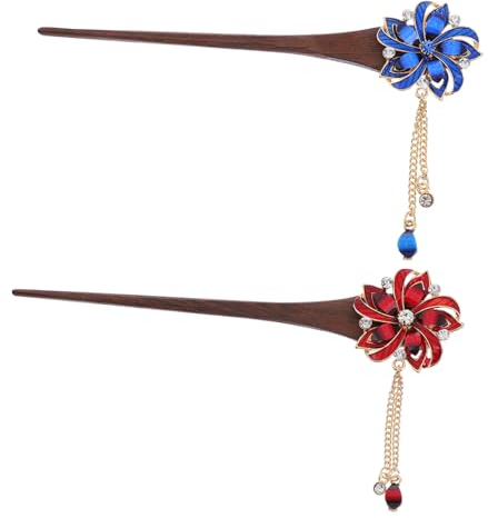 Housoutil 2pcs Ethnic Style Hair Stick Hair Pins for Women Decorative Tassel with Wood and Zinc Alloy Material Elegant Gift for Stylish