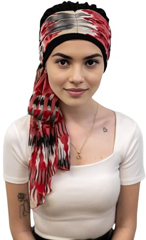 Deresina Bambus Sunrise - Cappello con sciarpa cucita per perdita di capelli, copricapo per la chemioterapia per donne, Taglia unica