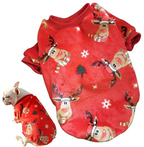 Valicaer Weihnachtspullover Hunde,Weihnachten Outfit Hund Xmas Kostüme Weihnachten Kleidung Katze Winter Plüsch Kostüm Welpen Hundepullover Rentierköpfen Schlafkleidung für Kleine Mittlere Hund Katzen