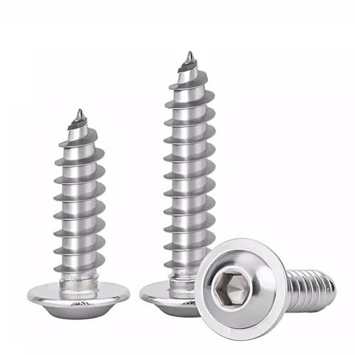 FandWay 125Pcs Self Tapping Screws 304 Stainless Steel,M3 Small Wood Screws Assortment,Hex Socket Head Self Drilling Screw,Washer Head Sheet Metal Screw Hex Drive for DIY Woodwork Repairs.