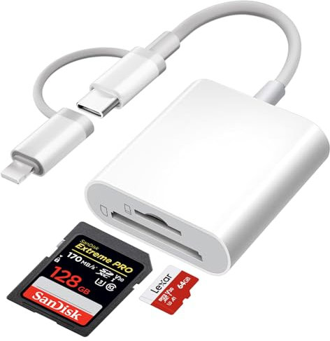 [Certificato Apple MFi] Lettore Schede SD per iPhone iPad, 2 in 2 USB C Lightning Adattatore Schede SD per SD/Micro SD, SD Card Reader per iPhone16 15/Mac/Tablet/Fotocamera