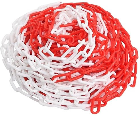 ShGaxin Absperrkette, Kettenpfosten, Sicherheitsketten Für Auto, Absperrband, Kunststoffkette, Parkplatzmarkierungen, Rot und Weiß 30 m Ø8 mm Kunststoff