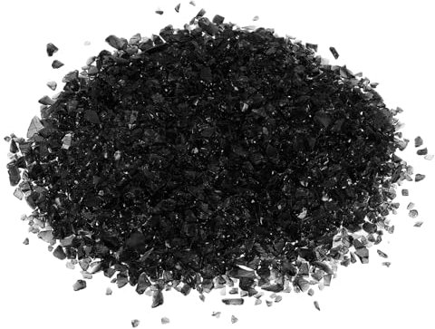 PATIKIL Dekorativer Glas-Kies 450g/1lb 3-6mm, Unregelmäßige GlitzerEdelsteine-Perlen-Chips Gebrochener Zerkleinerter Feuerglas für Bastelvasenfüller Fischereitank Aquarium, Schwarz