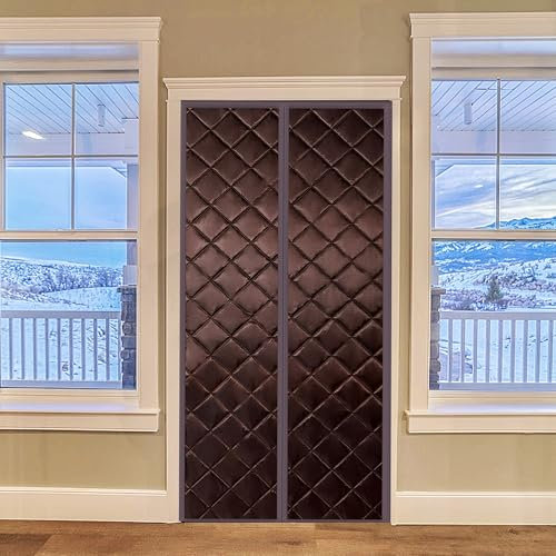 Magnétique De Porte d'hiver Chaud, 170x210cm vent Imperméable Isolation Phonique pour Porte d Entrée Intérieur/Patio/Coulissante(Café)