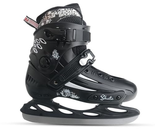 Eislauf Schuhe für Damen,Herren und Junior mit Edelstahl Eislaufschuhe,eishockey schlittschuhe,Schnellschnürsystem & Push-Lock-Schnalle,Freizeit bequem warm,für Anfänger und Fortgeschrittene,34-45