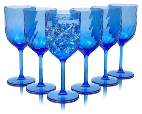 Yanglonghui 15 Ounce Plastic Wine Glasses Set of 6,Unbreakable Acrylic Wine Glasses,Reusable Colored Plastic Goblets Stackable,Dishwasher Safe Bpa Free Ideal for Parties (Blue, 15 Ounce)