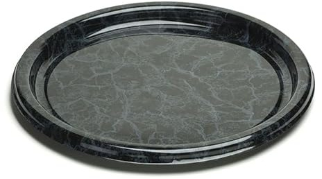 Monouso | 25 Platos de Plástico Pet, Ø23cm, Color Negro, Reutilizable, Reciclable, Efecto Marmol, Plato Llano Redondo, Fácil de Limpiar, Ideal para Eventos y Fiestas.