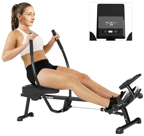 SPORTNOW Rameur hydraulique à résistance 12 Niveaux, Appareil de Musculation avec écran LCD et pédale antidérapante, capacité Max 130 kg, Cardio à Domicile, Noir