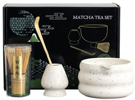 4 PCS Matcha Whisk Set, White Matcha Set Whisk and Bowl, Japanese Matcha Tea Kit Perfect for Matcha Lovers Matcha Tea Set Matcha Powder Kit