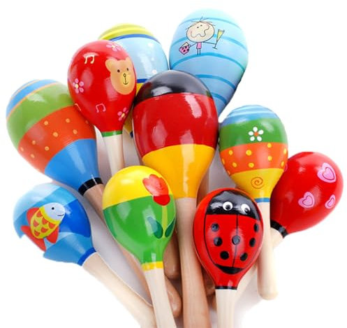 10 Pezzi Baby Mini Maracas, Maracas in Legno, Giocattoli Educativi Musicali Shakers, Legno Sonaglio, Percussioni a mano Strumento musicale Sonaglio (Tre diverse dimensioni)