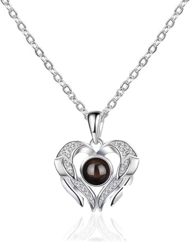 BPTRKOM 1 pièce Collier Personnalisé- Bijoux Avec Image dans Pendentif Projection Cadeau Personnalisé pour Femmes Mère Sœur Copine Meilleure Ami Anniversaire(100 langues)