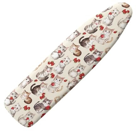 Xoenoiee Cute Cats Strawberry Pattern Ironing Board Cover Ironing Board Covers with Elastic Edge and Hook and Loop Scorch and Stain Resistant, Size M