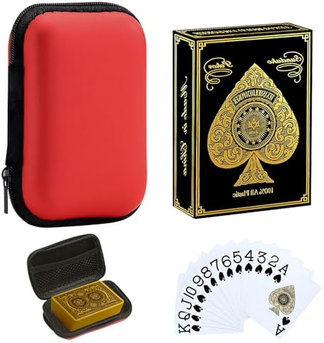 VLYX Carte da gioco in plastica impermeabile - Mazzo da poker Jumbo Index a caratteri grandi per adulti, set di carte professionale premium con scatola portaoggetti, pronto regalo (oro)