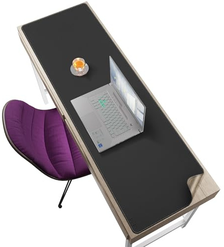 Chihein 130 x 40cm Schreibtischunterlage aus Kork und PU-Leder (schwarz) – Riesiges Mauspad, doppelseitiger wasserfester Schreibtischunterlage-Schutz für Gaming, Büro und Zuhause