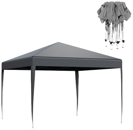 Gazebo Pliant Tonnelle Pop-up, chapiteau, auvent, Tente de Jardin, de Mariage, de Protection Solaire, abri de Maison, Hauteur réglable(3x3m-Grey-No Sides)