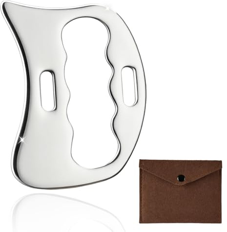BUTBU Gua Sha av rostfritt stål, gua sha skrapa med förvaringsväska, lymfdränage massageskrapa, helkropp cellulitermassage, för ben, rygg, ansikte, nacke, muskelavslappning och smärtlindring