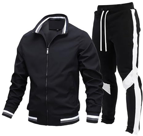 Generisch Bonnet Survêtement Homme 2024 Tenue 2 Pièces Casual Contraste Sport Jogging Ensemble Survêtement en Néoprène Costumes Enfants, Noir , S