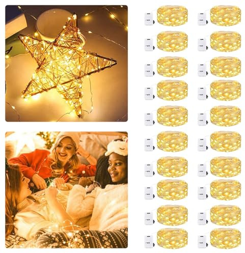 Nzkeuf 20 Stück Mini LED Lichterkette mit Batterie, 2M 3 Modes Lichterkette Batterie Klein, Mini Batteriebetrieben für Party, Weihnachten, DIY, Hochzeit, Innen Deko [Energieklasse A]