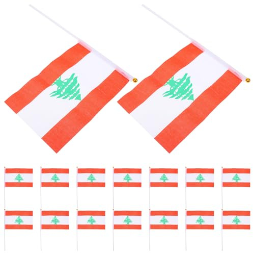 DECOMELODY 20 pièces Petit Drapeau Liban à Main Polyester Résistant Mini Bannières Libanaises pour Décoration de Fête et Célébrations Nationales
