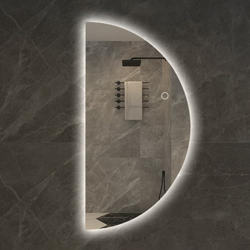 LIMENQIN Specchio Bagno a Mezzaluna, Specchio da Parete Semicircolare Dimmerabile, Specchi da Toeletta Semicircolari Antiappannamento, per Soggiorno, Guardaroba(45x90cm/17.7x35.4in)