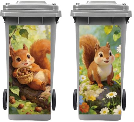 Peacoblue 2 Stück Mülltonnenaufkleber Eichhörnchen Mit Tannenzapfen Im Wald, 38×81 cm wasserdichte große Aufkleber für Behälter, Kühlschrank, Haus, Wanddekoration | Mülleimer Aufkleber Wetterfest Vinyl Folien 38x81cm, Große Dekosticker für Mülltonnen, Kühlschrank, Türen, Wände und Garten