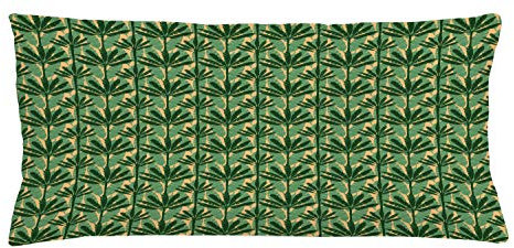 ABAKUHAUS Banana Leaf Throw Pillow Cushion Cover, Overlapping Windmill Palm Trees and Leaves Pattern, Decorative Square Accent Pillow Case, 36 X 16 Inches, Pale Yellow Jade Green