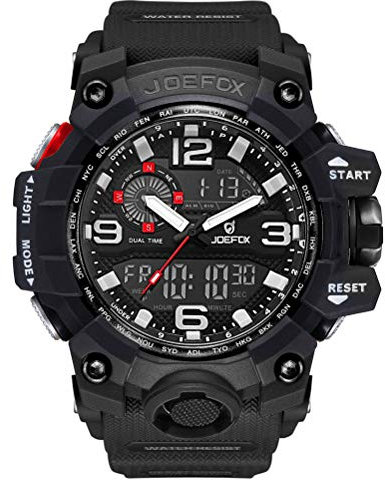 Orologi Sportivo da uomo Grande Cinturino Nero - LED Digital Analogico al quarzo - Militare Orologio da polso 50M Impermeabile XL
