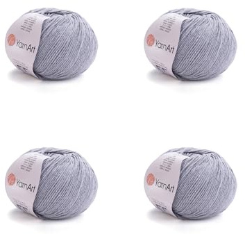 4 Knäuel YarnArt Jeans 55% Baumwolle 45% Acryl Garn Mischung Faden Häkeln Handstricken Kunst Lot von 4skn 200 g 696 Yds (46-Grau)