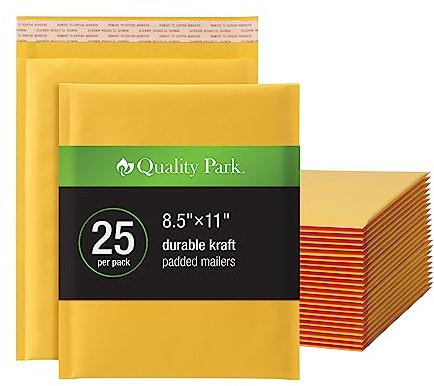 Quality Park Bubble Mailers, 8.5 x 11 Inch, Kraft Padded Envelopes, Durable Brown Shipping Envelopes, Self Seal Closure, 25 Per Box (QUA85759)