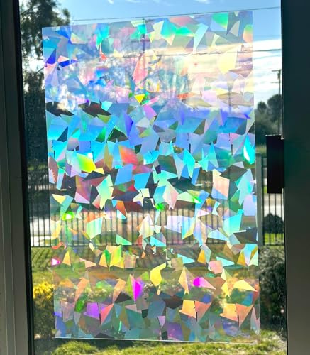 Rainbow Symphony – Rainbow Suncatcher Window Film, Diffraction Window Film, Stained Glass Window Cling, Holographic Prismatic Film, Crystal Pattern, 12 X 18, Made in USA