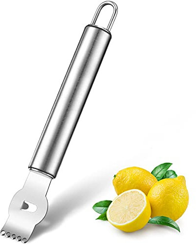 Pelador de Limón Rallador Profesional de Limón con Cuchillo Canelle Rebanadora de Limón de Acero Inoxidable para Cóctel de Ginebra Naranjas de Lima Utensilio Cocina (Stainless Steel Handle, 6.5 Inch)