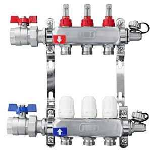 Heizkreisverteiler 2-12 Heizkreise Stellantrieb Fußbodenheizung manueller Entlüfter, Heizkreise:3 Heizkreise
