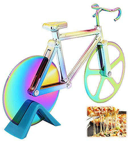 Edelstahl Pizzaschneider Pizzaschneider Lustig Kreativ Pizzaroller Pizzaroller Hochwertig Pizzarad Edelstahl Pizzarad mit Ständer Fahrrad Pizzaschneider von Pizza Waffeln Pfannkuchen und mehr