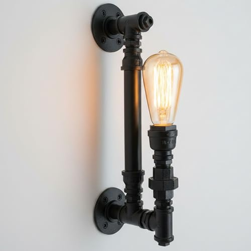 LEDSone Vintage-Wasserrohr-Wandlampe, Scone, Steampunk, industrielles Eisen, Rost, Retro, Heimbar, Beleuchtungskörper (schwarz)