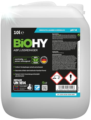 BiOHY Abflussreiniger (10 Liter Kanister) | mit spezieller Haarweg-Formel | Bio Konzentrat für Küche & Bad | entfernt selbst hartnäckigste Verstopfungen | ohne ätzende Dämpfe & Gerüche