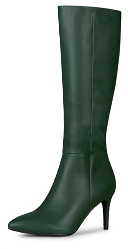 Allegra K Bottes hautes à talon aiguille et bout pointu avec fermeture éclair sur le côté pour femme, Vert, 37.5 EU