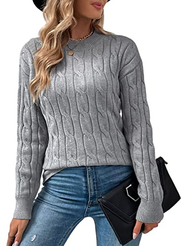 Niwicee Maglione da Donna Girocollo Maniche Lunghe Donna Elegante Casual Maglione Caldo Maglione Lavorato a Maglia Maglione Autunno Inverno Pullover Casual Knitted Bluse
