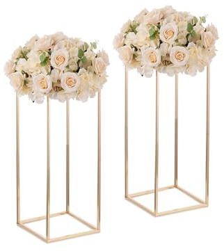 Gold Stand Wedding Centerpieces for Tables - 23.6in Tall Vases for Centerpieces, 2 Pcs Metal Column Flower Stand, Rectangular Flower Display Rack, Wedding Decorations for Tables, Party, Events, Home