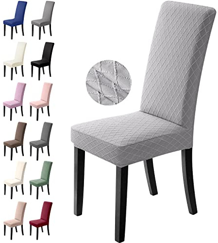 BalladHome Stuhlhussen 6er Set Stretch Stuhlbezug Stuhlüberzug Esszimmerstühle Bezug Universale Elastische Hussen waschbar Abnehmba für Hotel, Bankett, Büro, Partys Deko (6 Stück, Hellgrau)-L