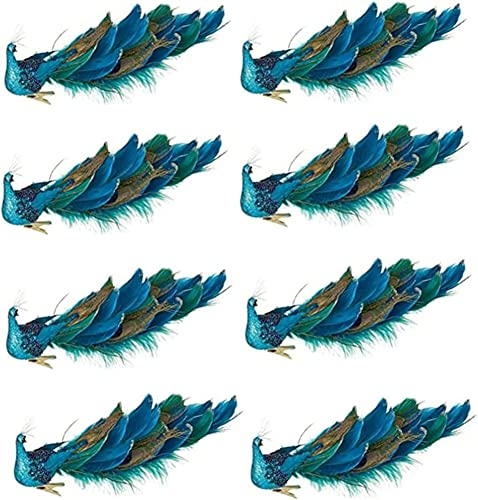 12 Teal blauen Pfau Weihnachtsschmuck mit Clip-on Feder Schwanz, Hochzeit Christbaumschmuck(8 Pack)