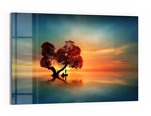 DEQORI Glas-Magnettafel | 90x60 cm groß | Motiv Fischerboot unter Baum | Memo-Board aus Glas | Magnetboard inkl. Magnete, Stift & Tuch für Küche & Büro | Tafel magnetisch & beschreibbar