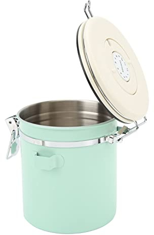 Kanister-Sets für Küchentheke, Kaffeedose Mintgrün, Luftdichter Kaffeebehälter aus Lebensmittelechtem Edelstahl mit Scoop-Datumsrad für Teenüsse (1,5L)