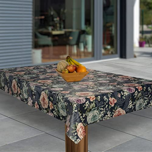 laro Wachstuch-Tischdecke Abwaschbar Wachstischdecke PVC Plastik-Tischdecken Eckig Meterware Abwischbar, Muster:Blumen Rose Dunkelblau, Größe:100x140