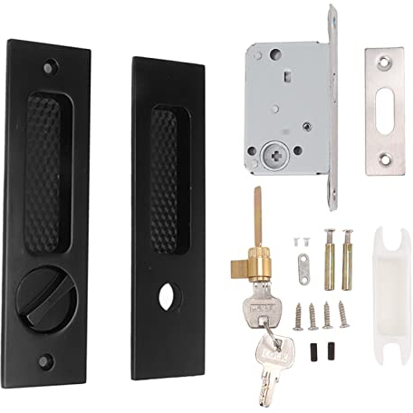 Serrure à Mortaise pour Porte Coulissante, Loquet à Poignée Encastrée Invisible avec Revêtement en Poudre avec 2 Clés pour Armoire (Noir)