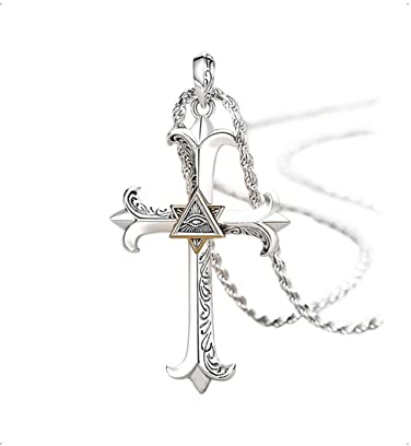KONFEN Collier Croix Pendentif Homme Femme, Croix Chaine Acier Inoxydable avec Zircons pour Homme, Oeil d'horus Chaîne Croix Viking Hip Hoo Bijoux Cadeau d'anniversaire pour Homme Garçons