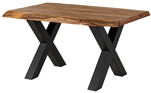 MASSIVMOEBEL24.DE | Freeform 5 - Baumtisch aus Sheeshamholz - Natur gebeizt | X-Beine in anthrazit matt | 140x90x77 | Massivholztisch Baumkantentisch Esstisch