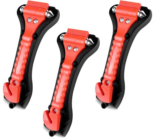 Brevanza 3 Pezzi Taglia Cinture di Sicurezza e Rompivetro, Martello di Emergenza, 2 in 1 Martelletto Frangi Vetro, Rompi Vetro per Auto, Martello di Sicurezza Auto con Punte Indurite