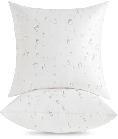 Oubonun 20x20 Outdoor Pillow Inserts (Pack of 2) - Square Waterproof Throw Pillow - Decorative Throw Pillows Insert for Couch Sofa Bed Patio Furniture - White Pillows